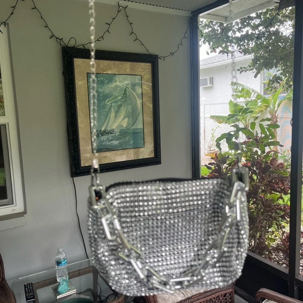 Silver Rhinestone Chainmail Evening Bag - Picture 1 of 6